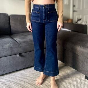 Khaite Raquel Patch Pocket Crop Flare Jeans - Dark Blue Wash - Size 31